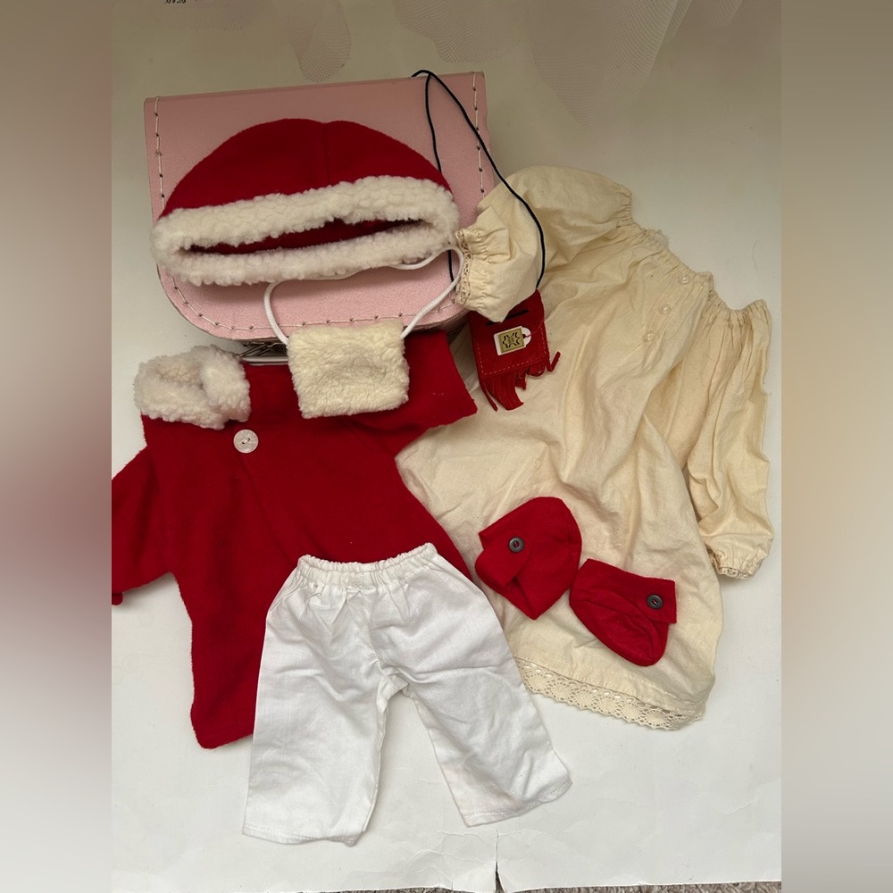 Vintage Magic Cabin Winter Outfit Coat pants Hat Booties hand warmer & Suitcase